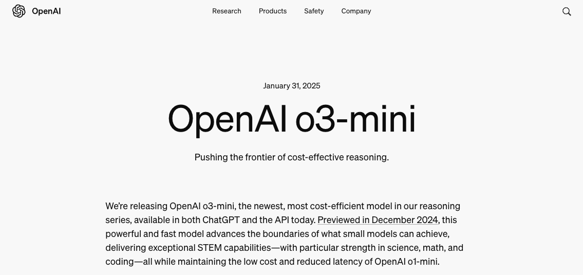 OpenAI上架推理模型o3-mini 首次向免费用户开放推理功能图1