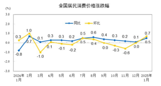 国家统计局：2025年1月份居民消费价格同比上涨0.5%图1